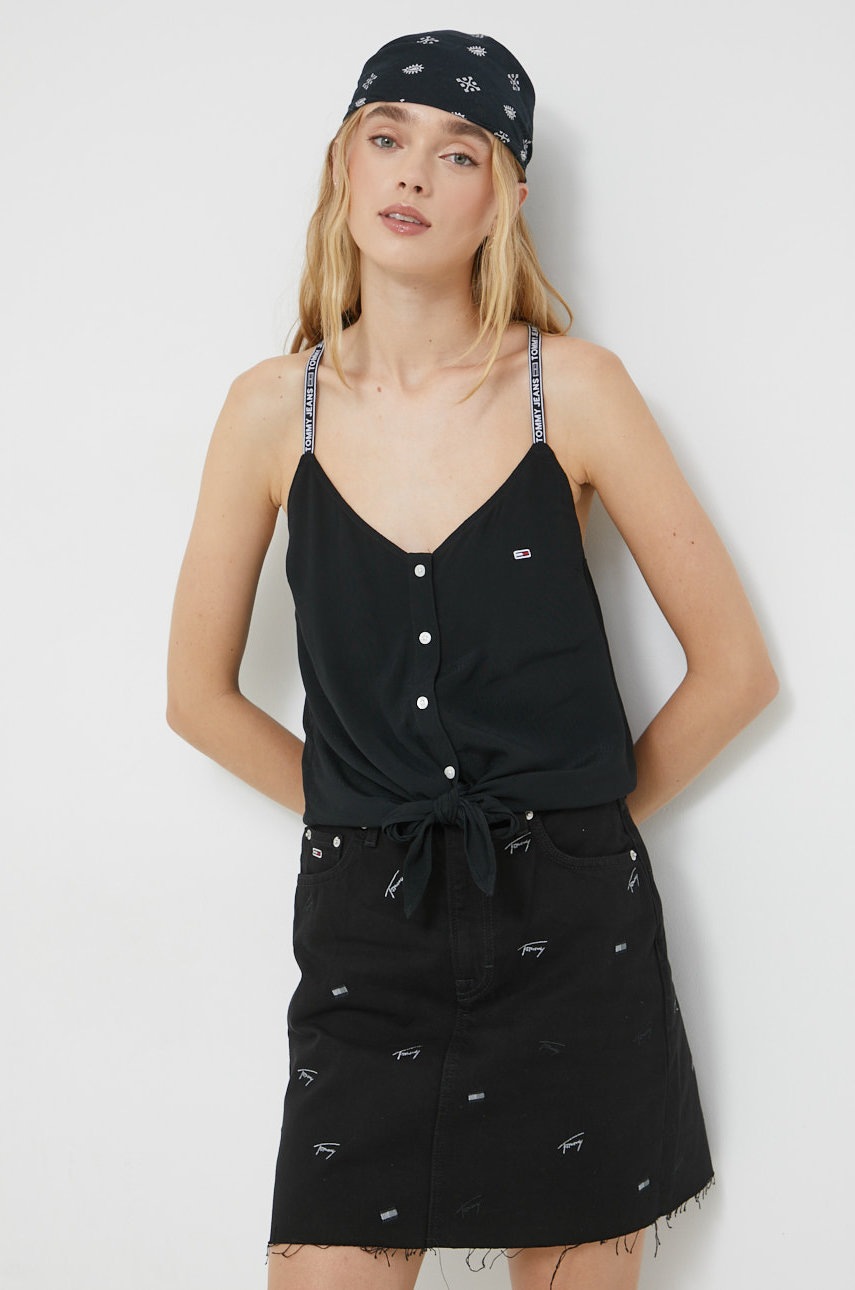 

Топ Tommy Jeans дамски в черно, Черен