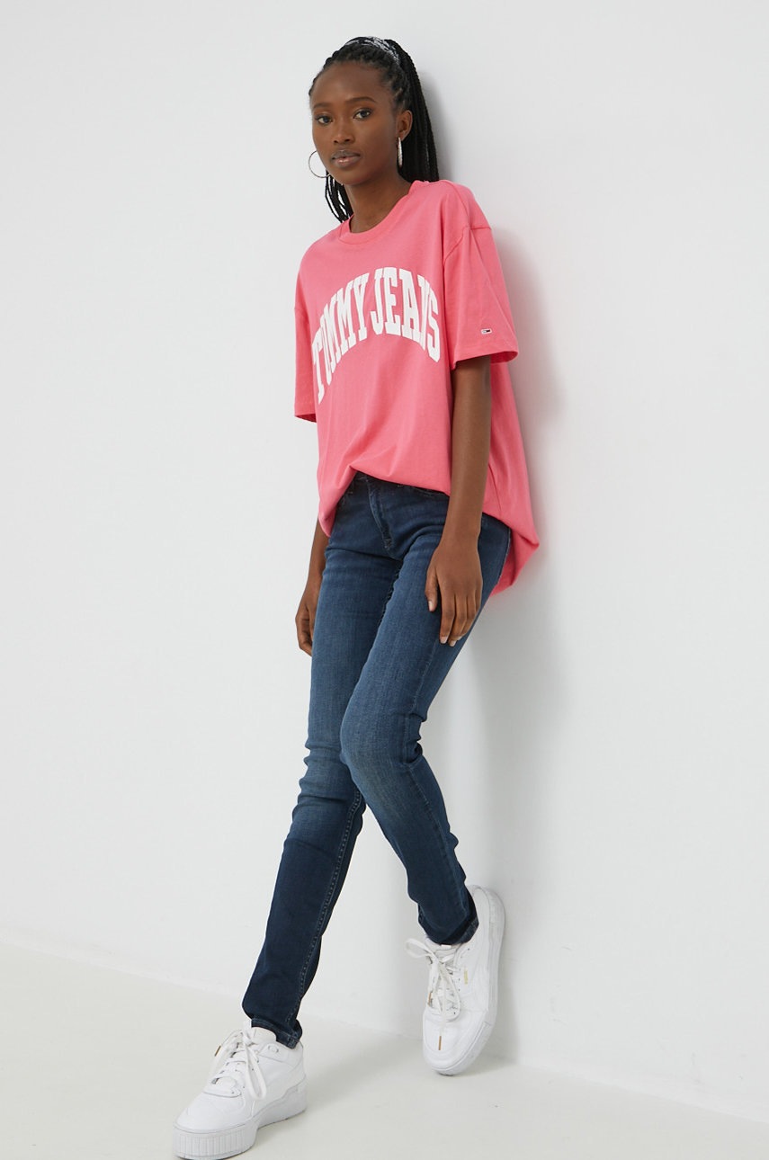 

Хлопковая футболка Tommy Jeans цвет розовый