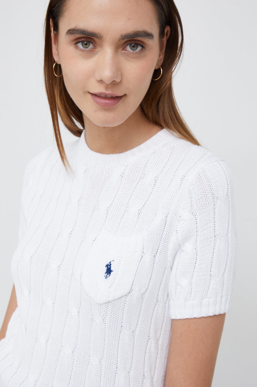 

Памучен пуловер Polo Ralph Lauren дамски в бяло от лека материя, Бял