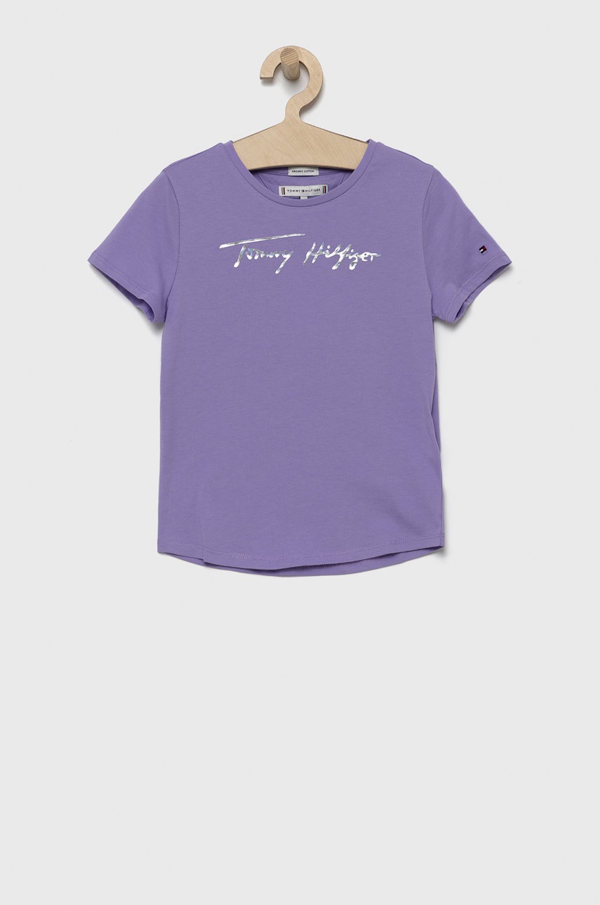 

Детска памучна тениска Tommy Hilfiger, Виолетов