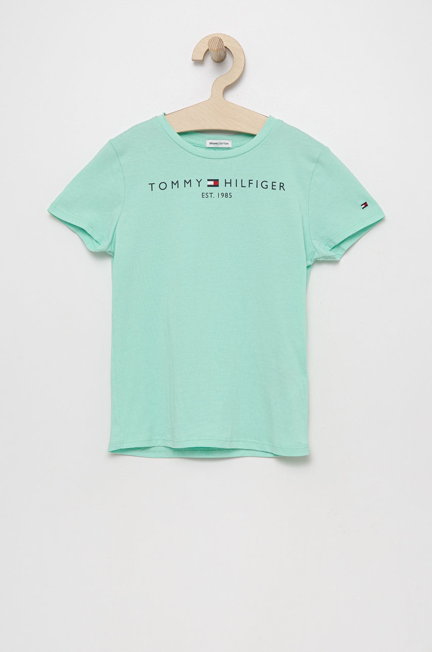 

Детска памучна тениска Tommy Hilfiger в тюркоазено, Тюркоазен