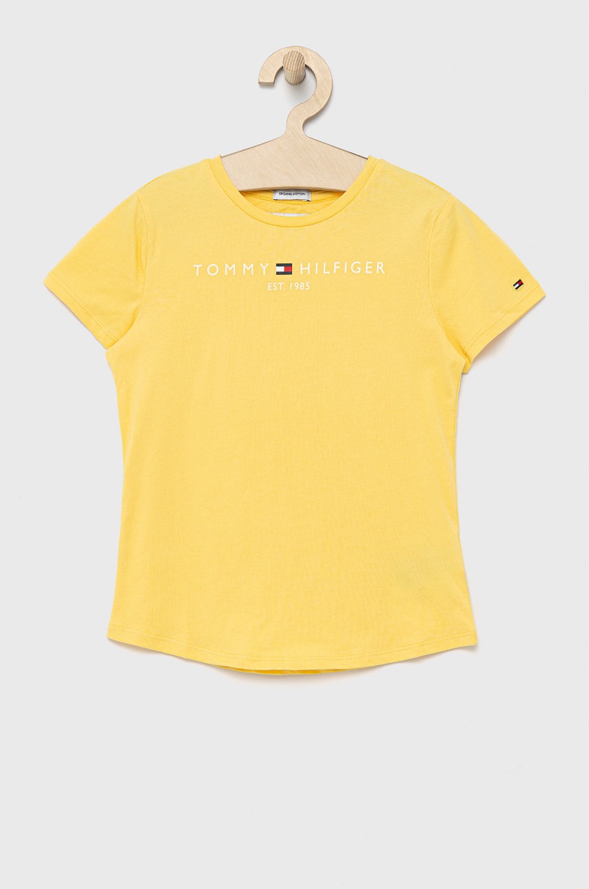 

Детска памучна тениска Tommy Hilfiger в жълто, Жълт