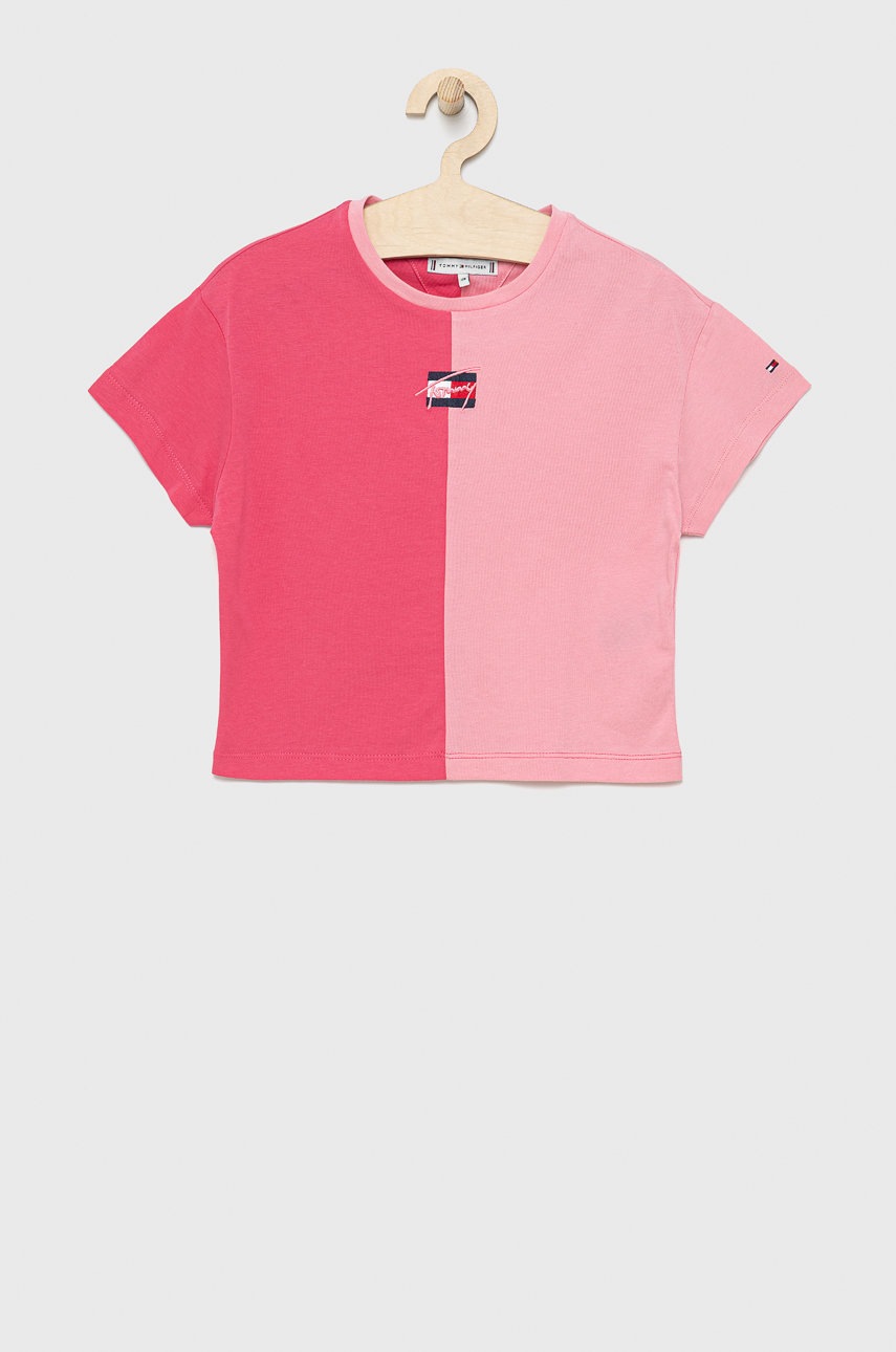 

Детская хлопковая футболка Tommy Hilfiger цвет розовый