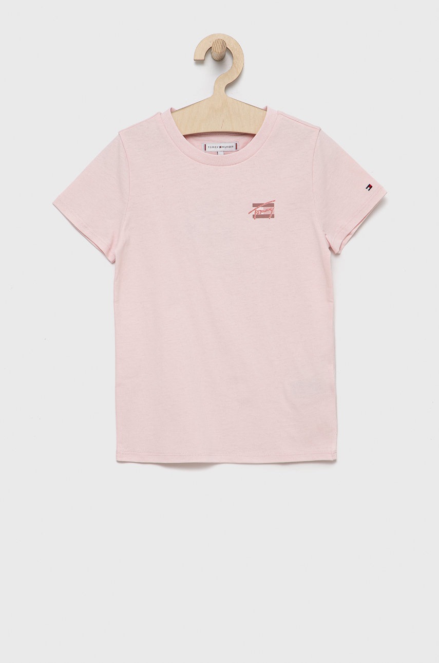 

Детска памучна тениска Tommy Hilfiger в розово, Розов