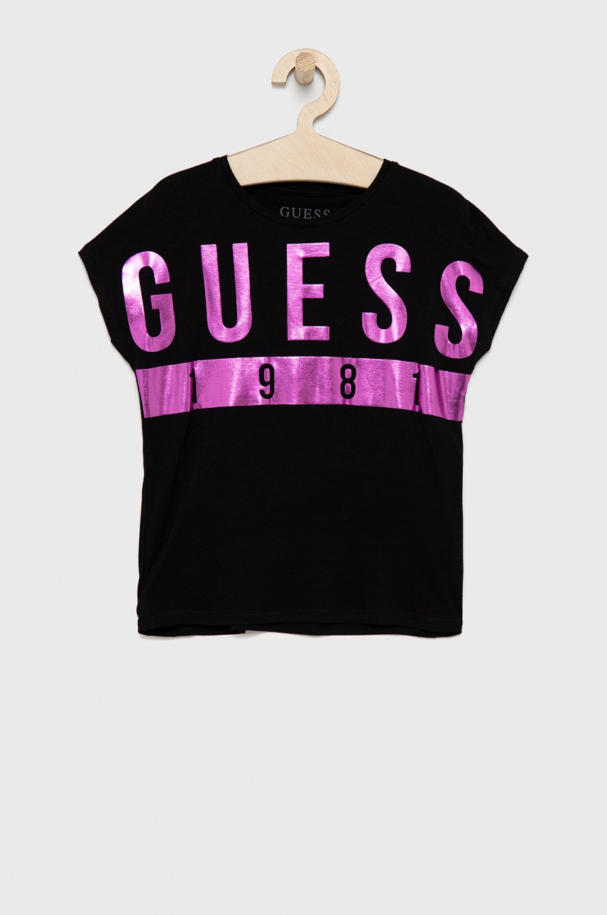 

Детска тениска Guess в черно, Черен
