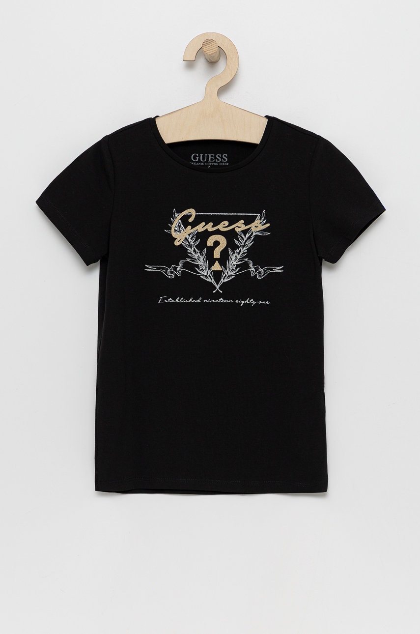 

Детска тениска Guess в черно, Черен