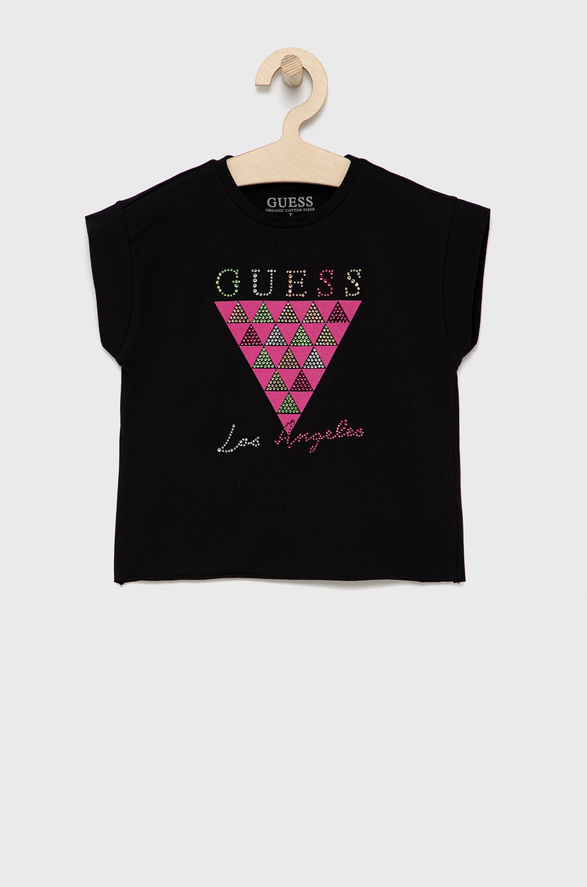 

Детска тениска Guess в черно, Черен