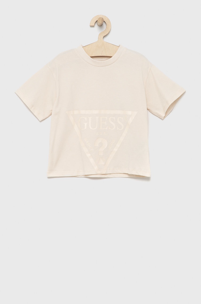

Детска памучна тениска Guess, Бежов