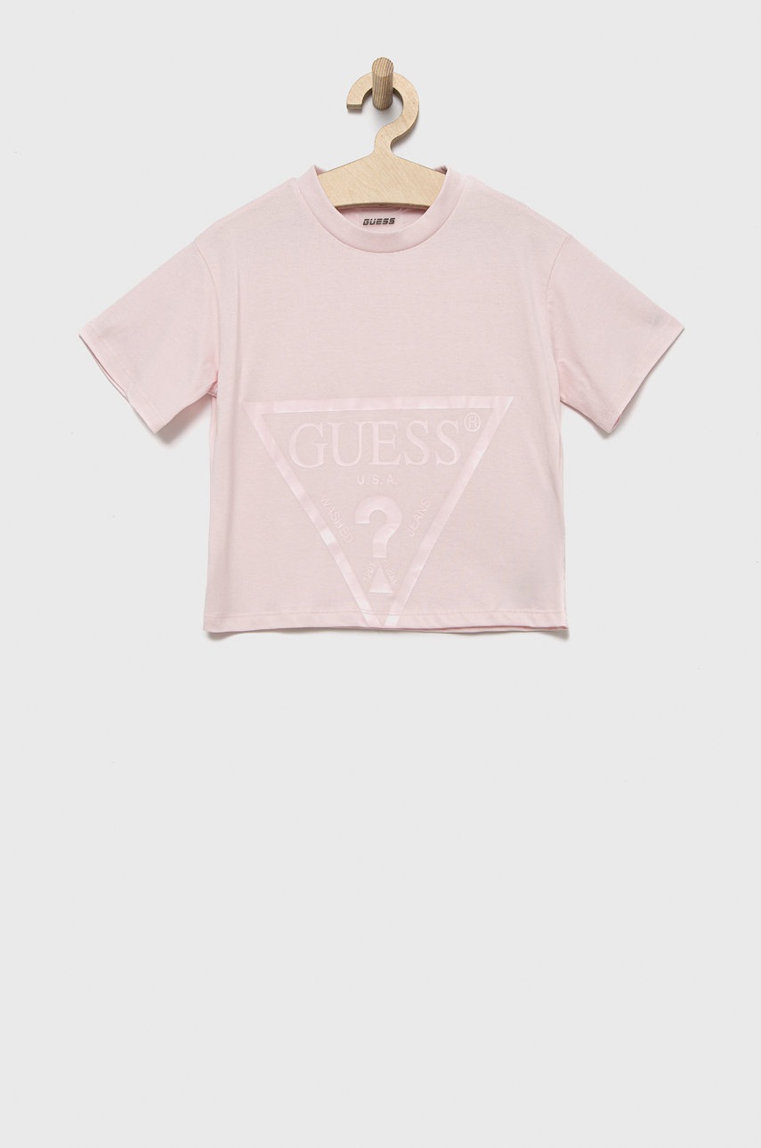 

Детска памучна тениска Guess, Розов