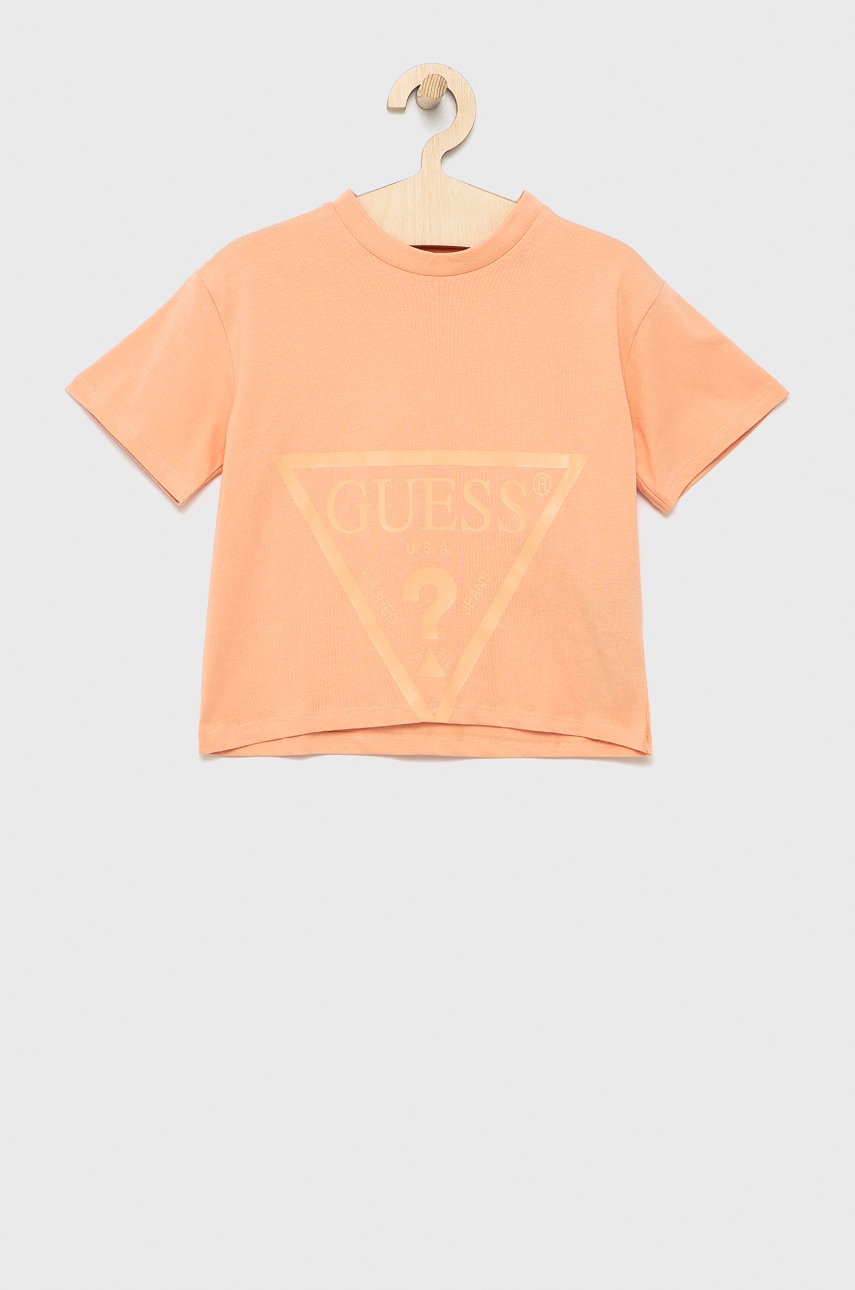 

Детска памучна тениска Guess, Оранжев