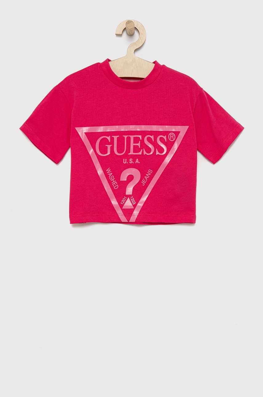 

Детска памучна тениска Guess, Розов