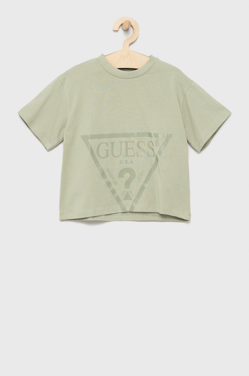 

Детска памучна тениска Guess, Зелен