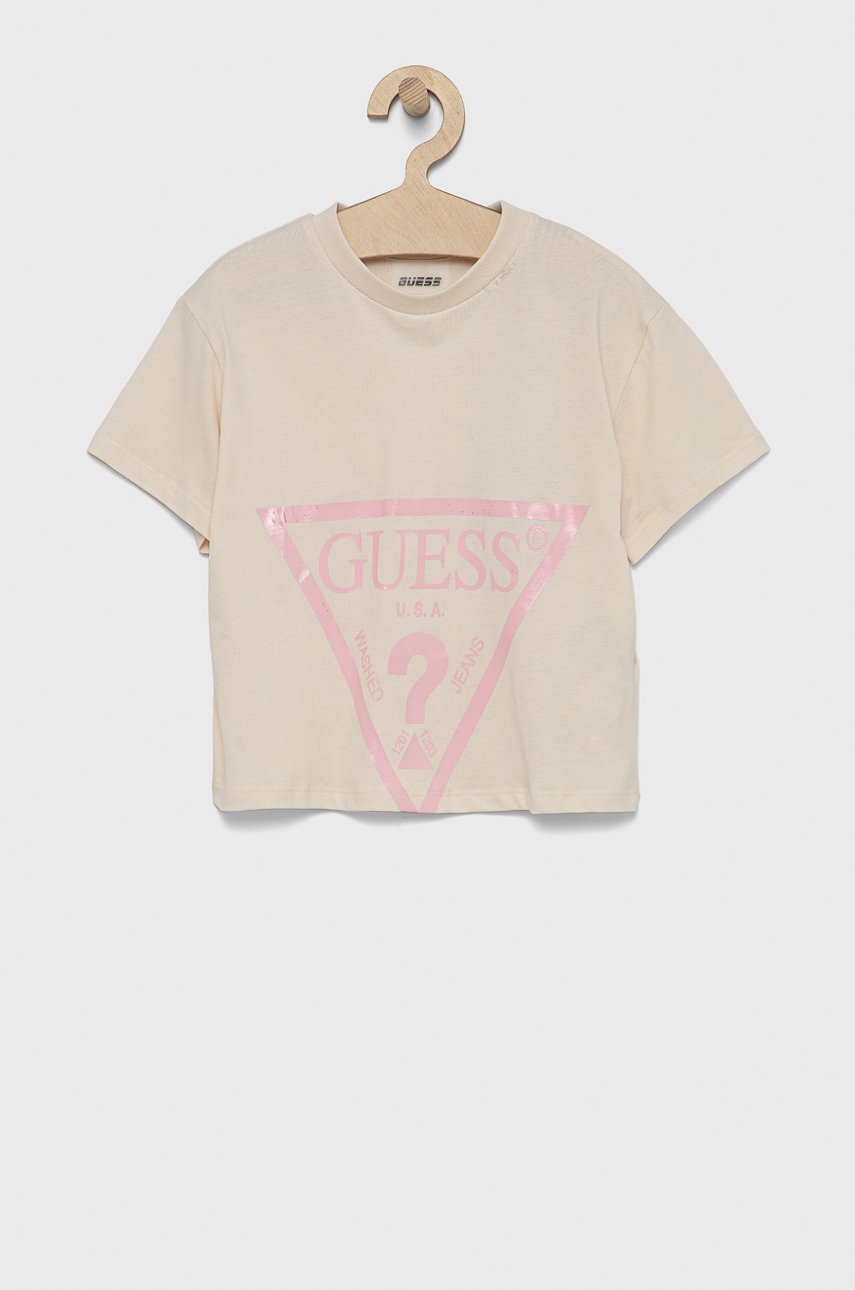 

Детска памучна тениска Guess, Бежов