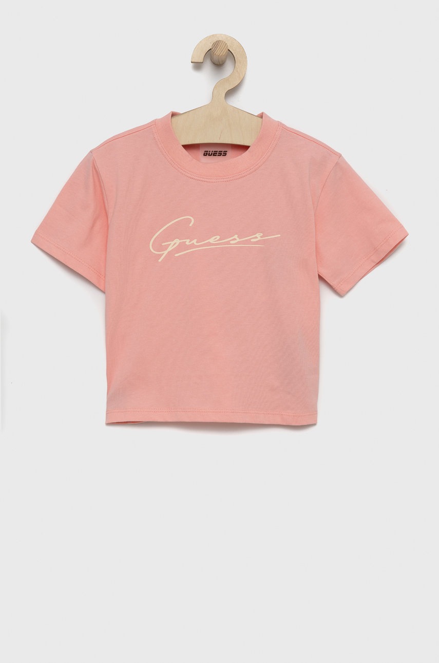 

Дитяча бавовняна футболка Guess колір рожевий