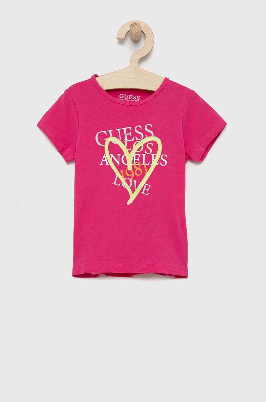 

Guess - Детска памучна тениска, Розов