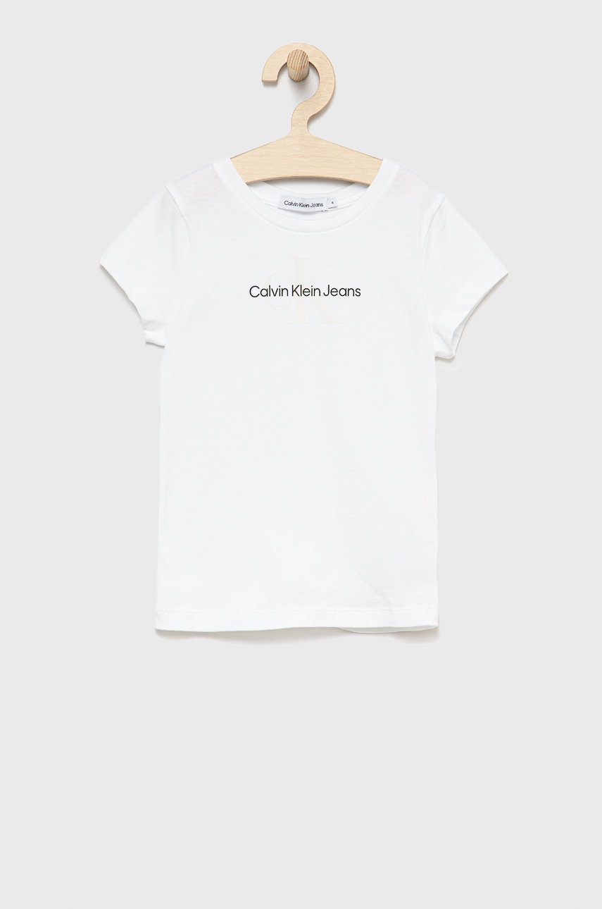

Детска памучна тениска Calvin Klein Jeans в бяло, Бял