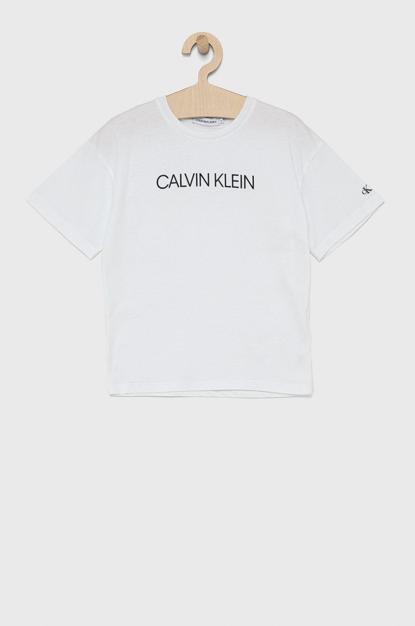 Detské bavlnené tričko Calvin Klein Jeans biela farba,