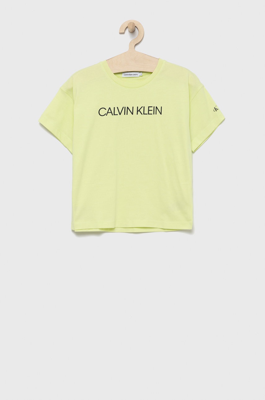 

Детска памучна тениска Calvin Klein Jeans в зелено, Зелен