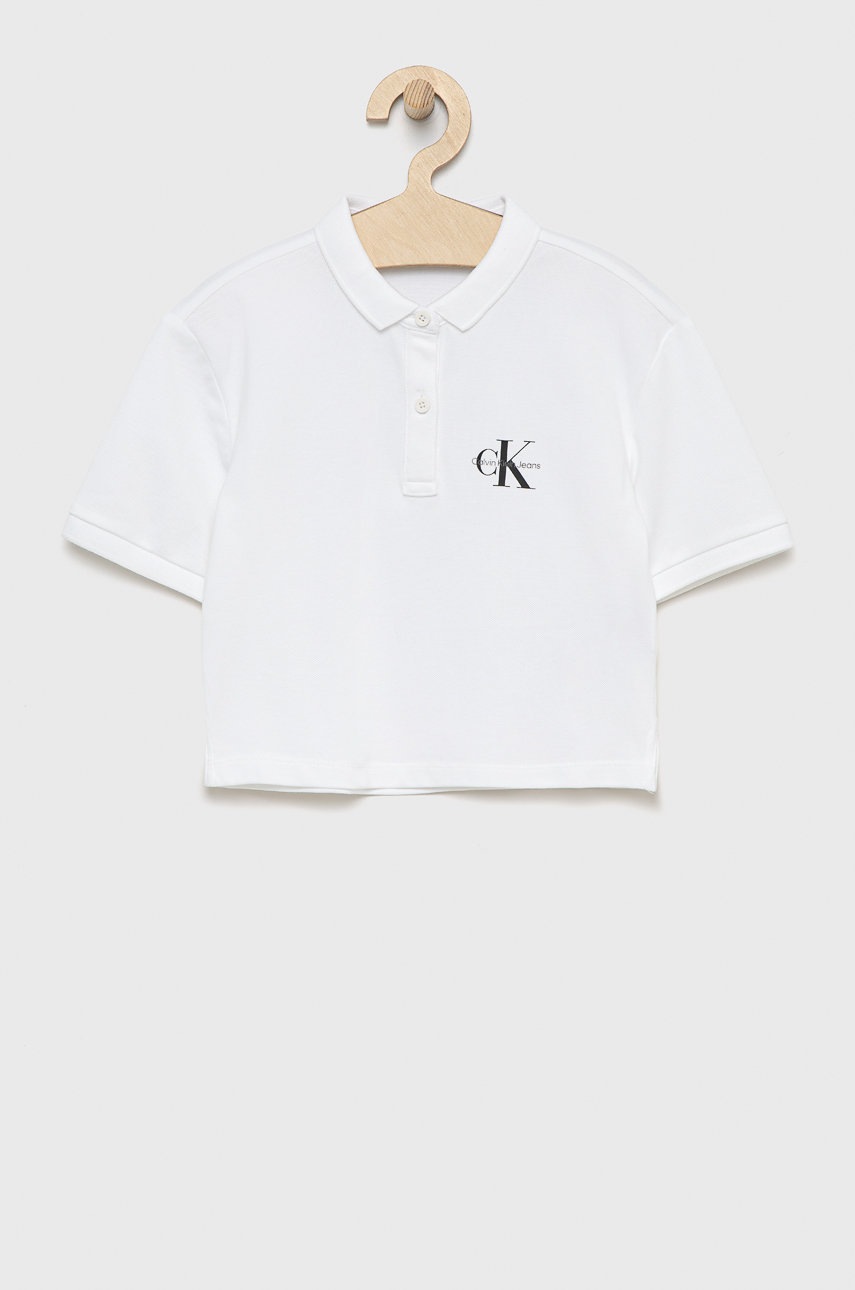 

Детска тениска с яка Calvin Klein Jeans в бяло, Бял