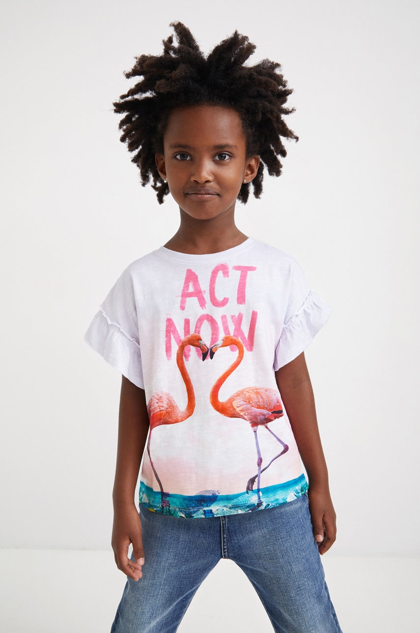 Desigual tricou de bumbac pentru copii culoarea roz