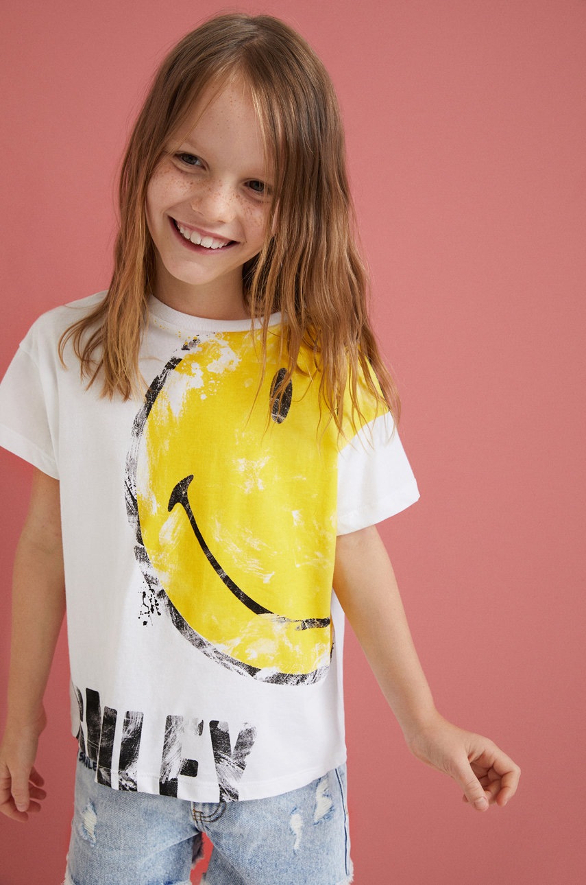 

Детска памучна тениска Desigual в бяло, Бял