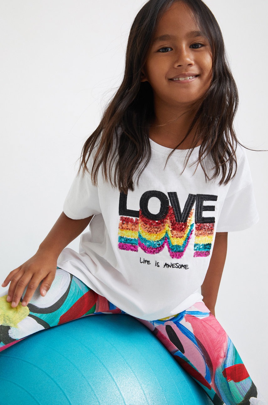 

Детска памучна тениска Desigual в бяло, Бял