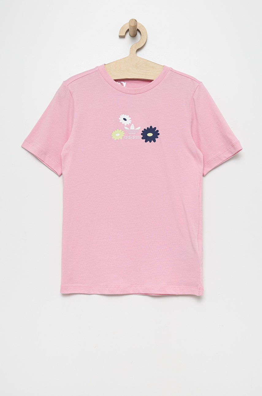 Adidas Originals tricou de bumbac pentru copii hf7466 culoarea roz