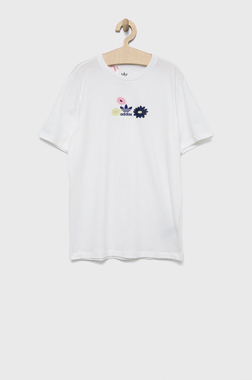 Adidas originals tricou de bumbac pentru copii hf7467 culoarea alb