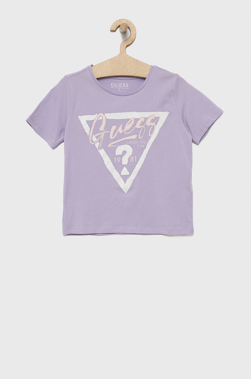 Guess t-shirt dziecięcy kolor fioletowy