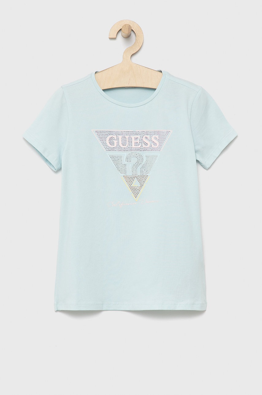 

Детска тениска Guess в тюркоазено, Тюркоазен