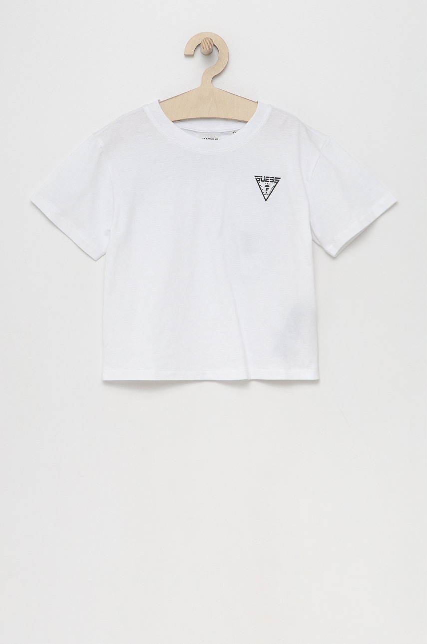 

Детска памучна тениска Guess в бяло, Бял