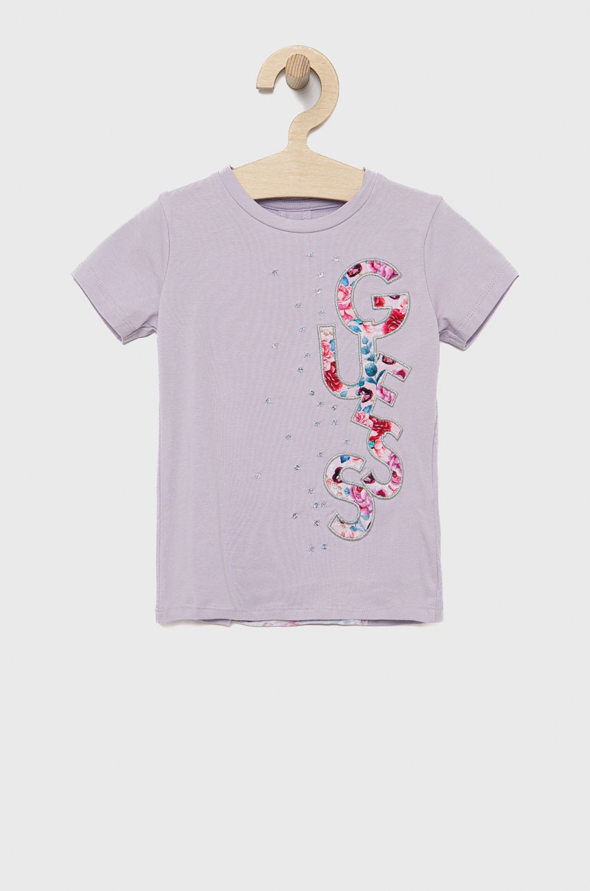 Дитяча футболка Guess колір фіолетовий Дитяча футболка Guess колір фіолетовий