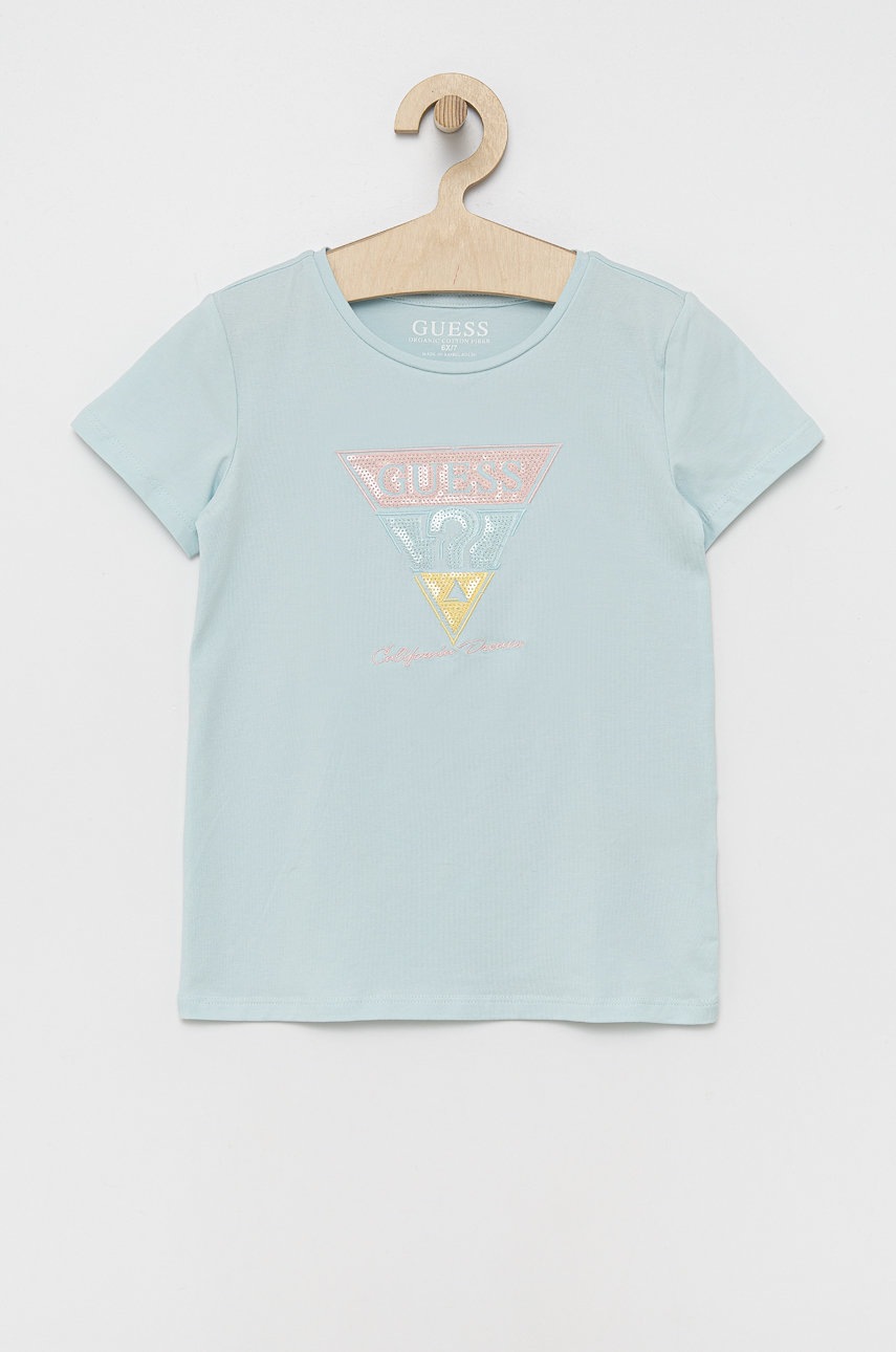 

Детска тениска Guess в тюркоазено, Тюркоазен