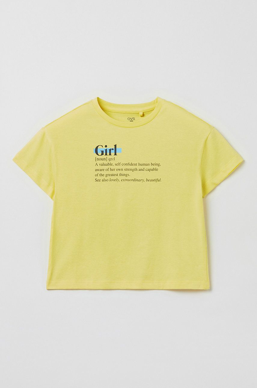 OVS tricou de bumbac pentru copii culoarea galben