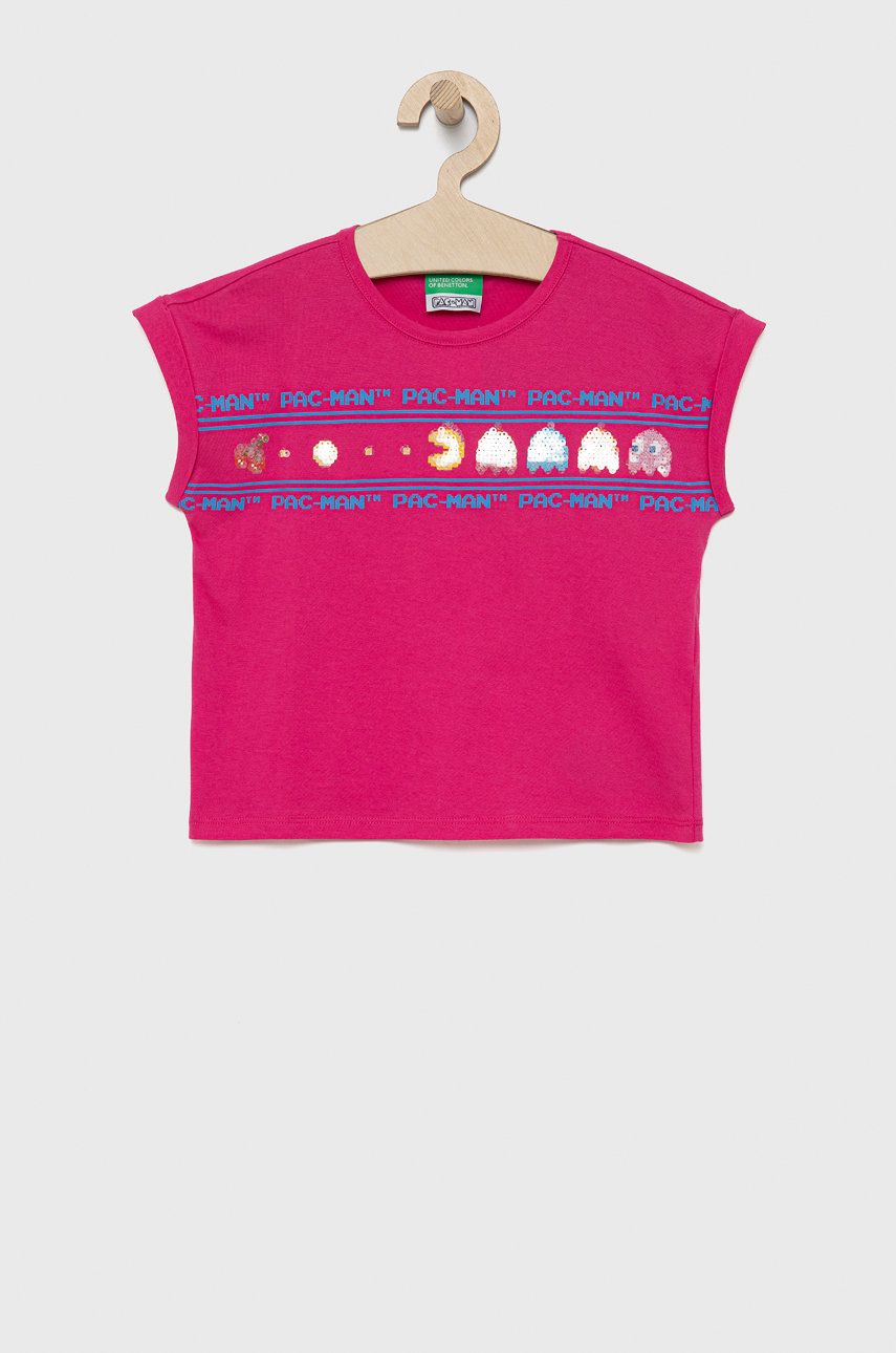 Dětské bavlněné tričko United Colors of Benetton růžová barva - růžová -  100% Bavlna