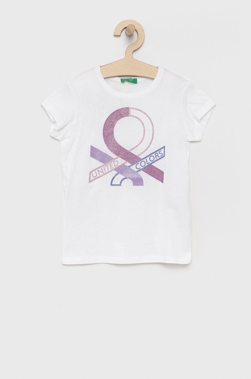 

Детска памучна тениска United Colors of Benetton в бяло, Бял