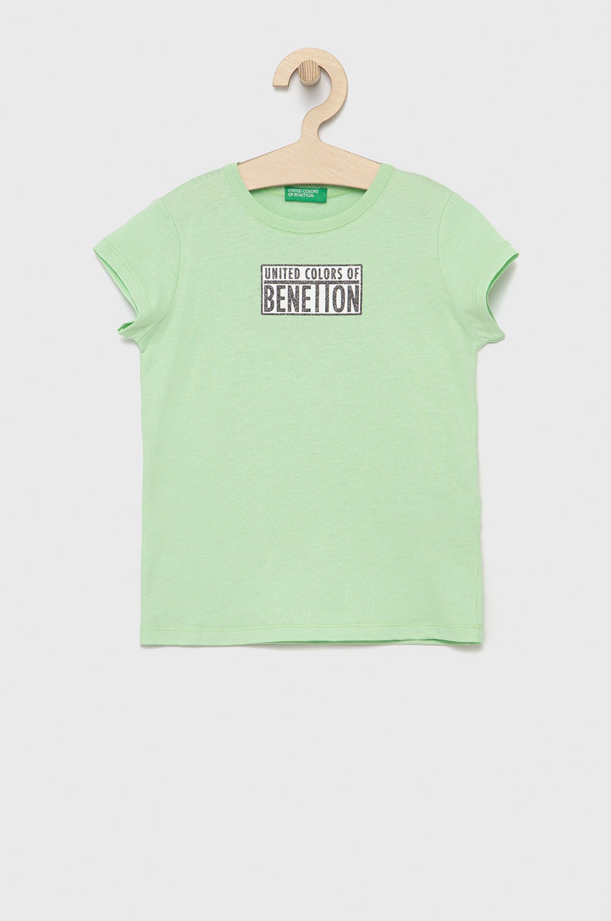 

Детска памучна тениска United Colors of Benetton в зелено, Зелен