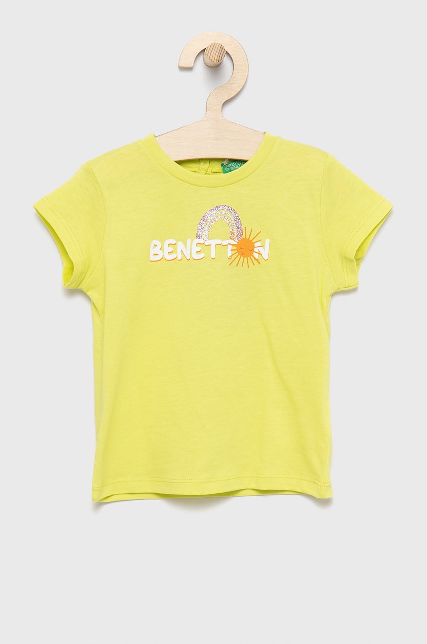 

Дитяча бавовняна футболка United Colors of Benetton колір зелений