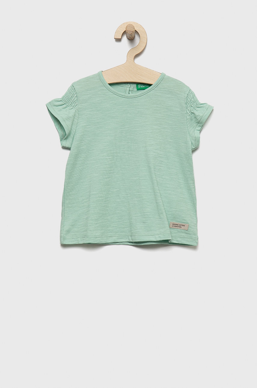 Детская хлопковая футболка United Colors of Benetton цвет зелёный Детская хлопковая футболка United Colors of Benetton цвет зелёный