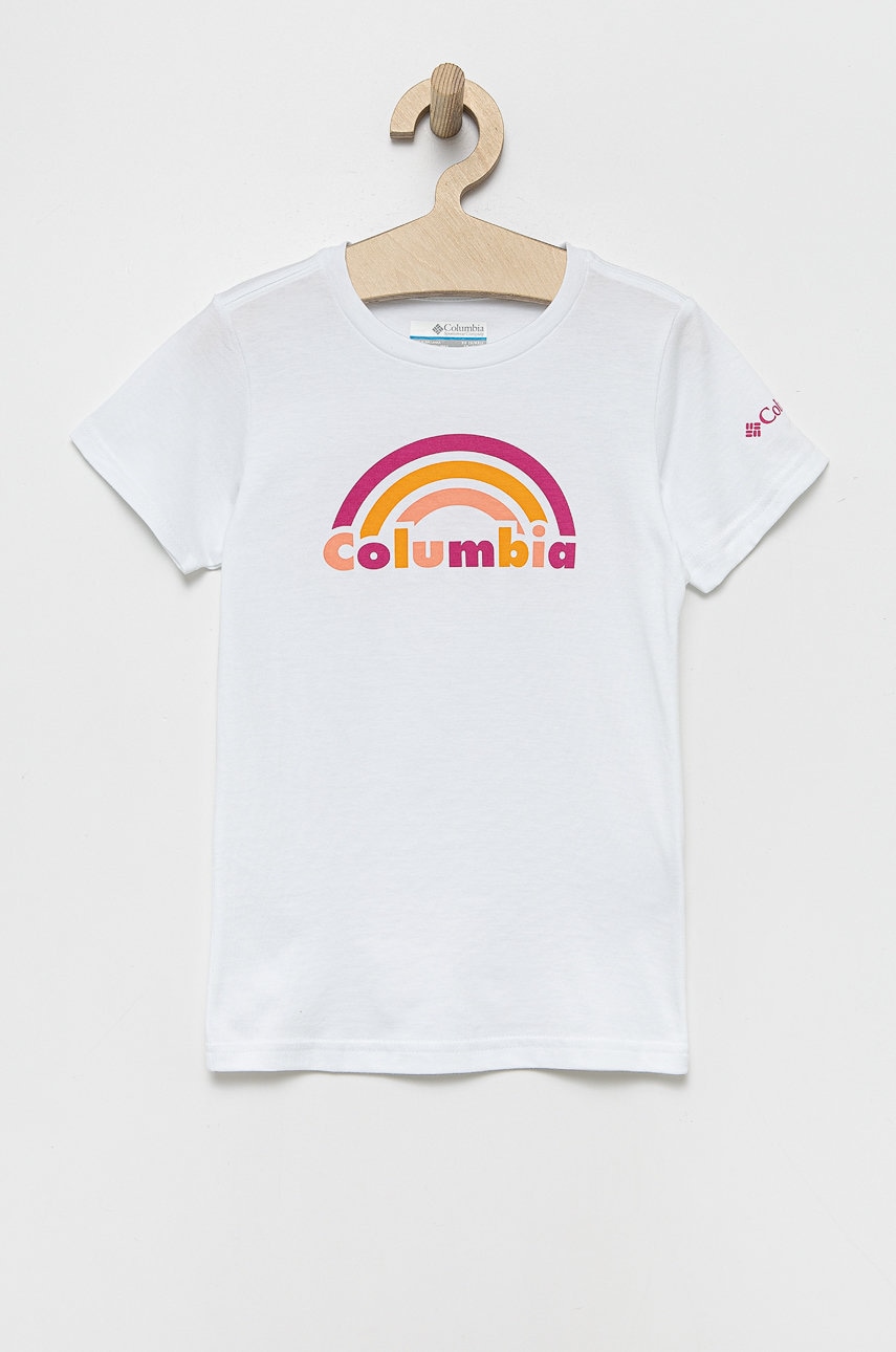 Columbia tricou de bumbac pentru copii culoarea alb