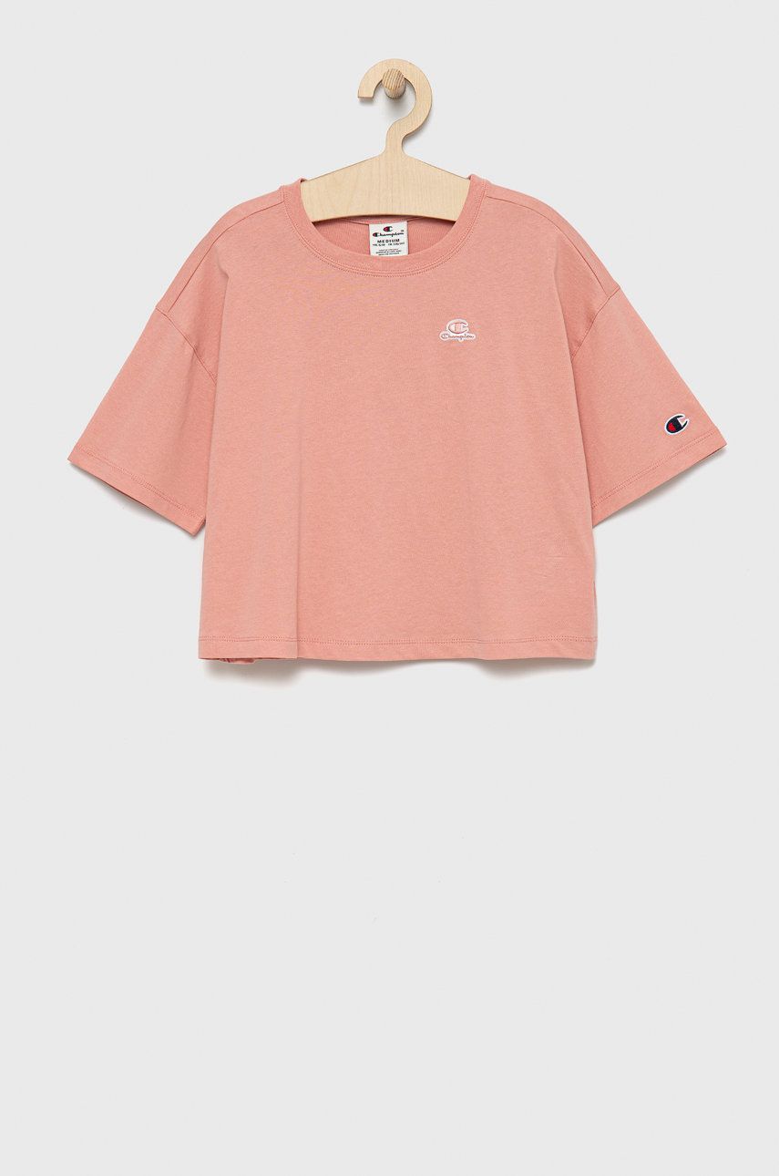 Levně Dětské bavlněné tričko Champion 404337 růžová barva