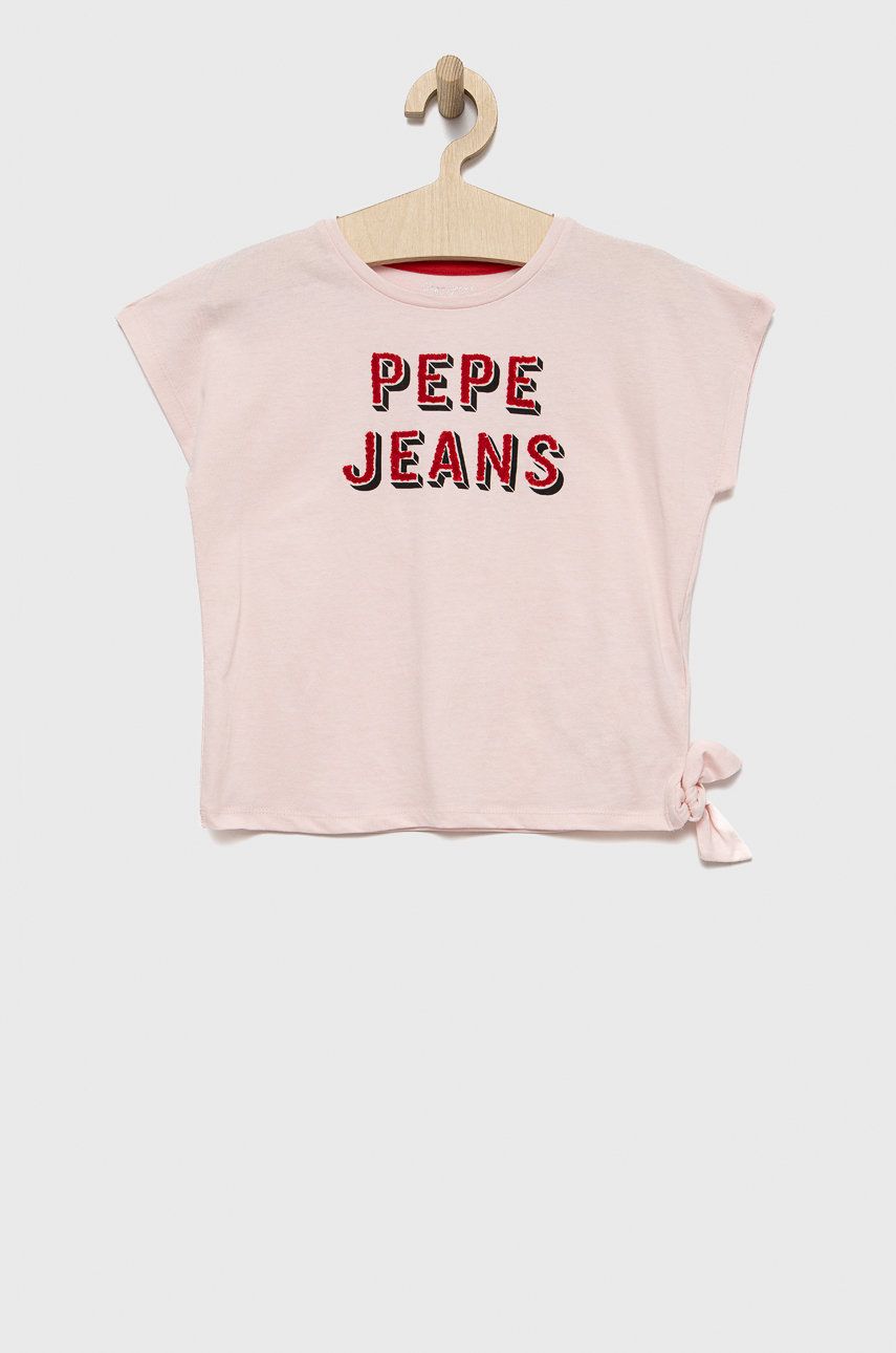 Детская хлопковая футболка Pepe Jeans цвет розовый