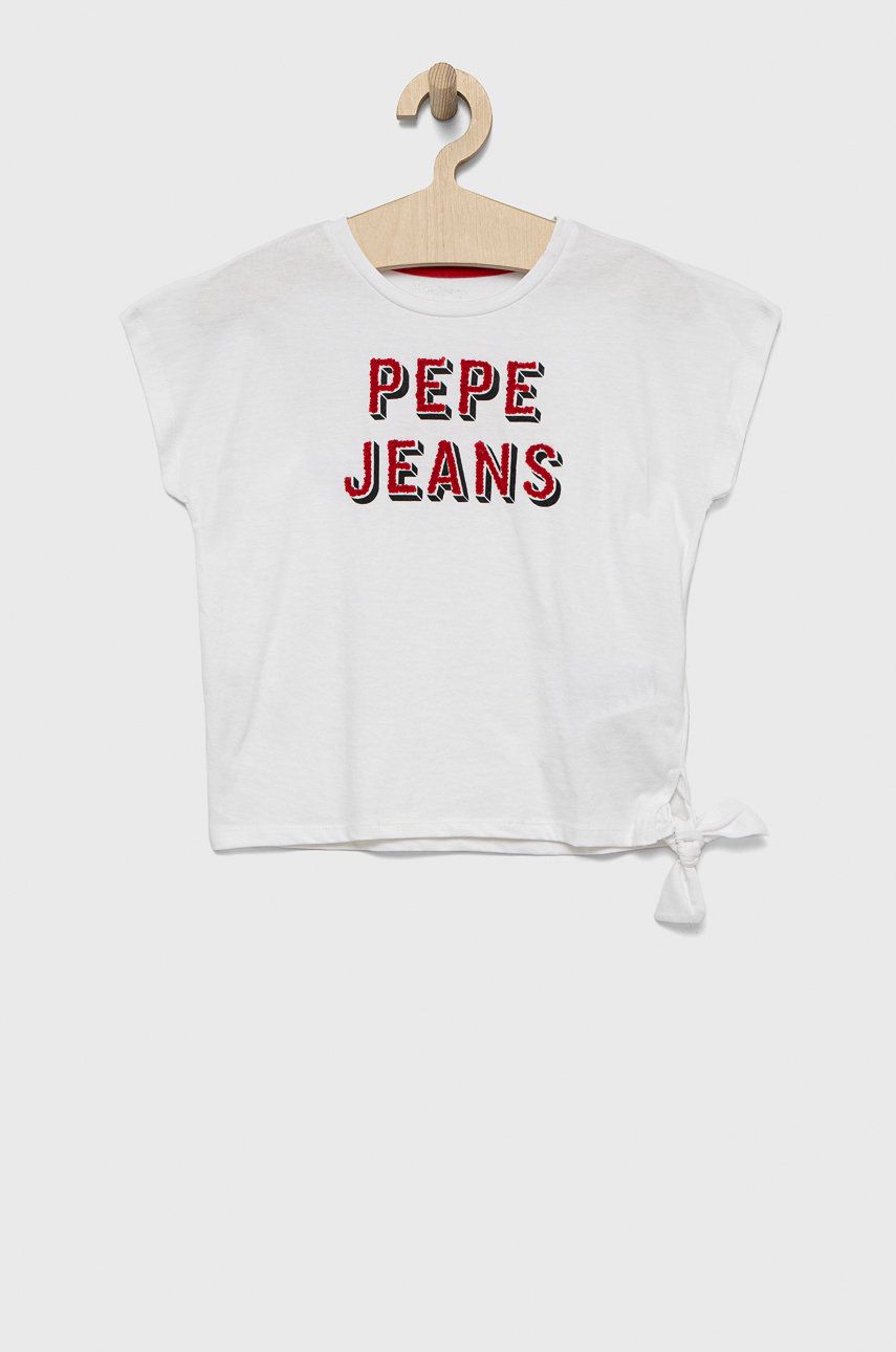 Детская хлопковая футболка Pepe Jeans цвет белый