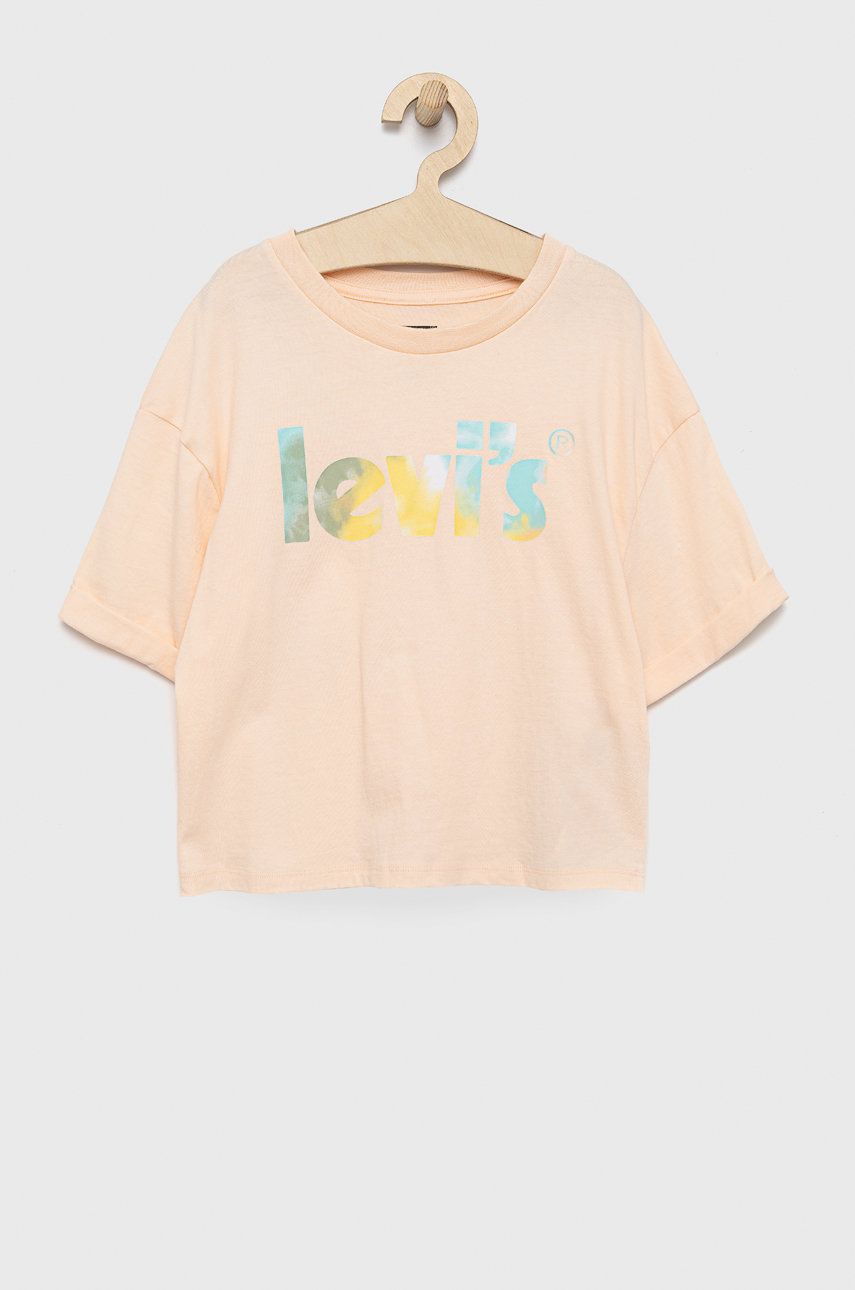 Levně Dětské bavlněné tričko Levi's růžová barva