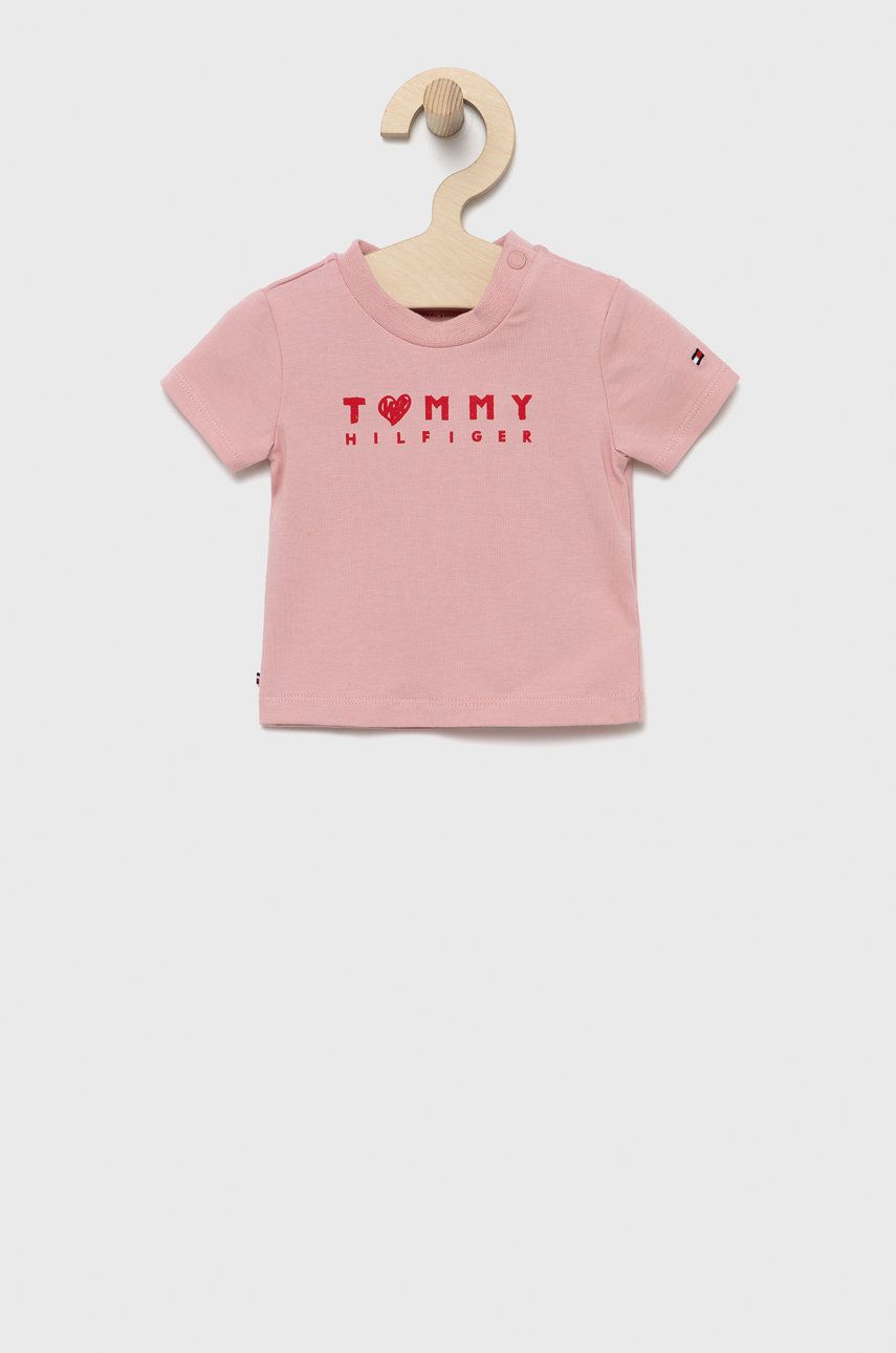 Otroška kratka majica Tommy Hilfiger roza barva