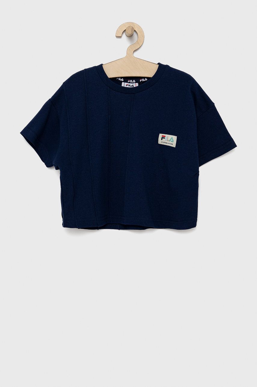 Dětské bavlněné tričko Fila tmavomodrá barva - námořnická modř -  100% Bavlna