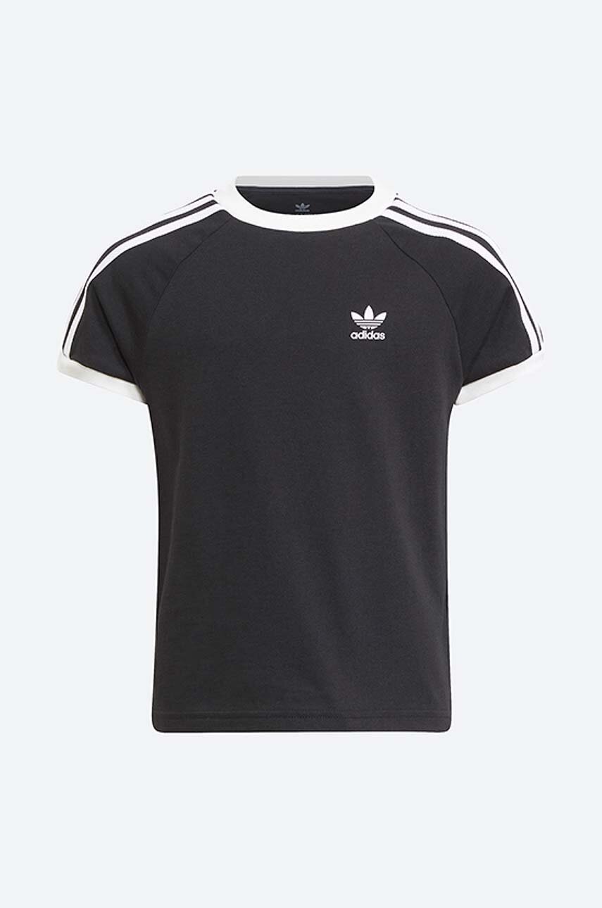 

Дитяча бавовняна футболка adidas Originals 3STRIPES TEE колір чорний з аплікацією