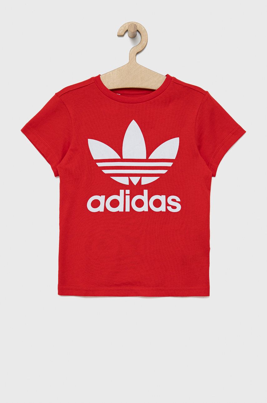 Dětské bavlněné tričko adidas Originals HC9586 červená barva, s potiskem - červená -  100% Bavl