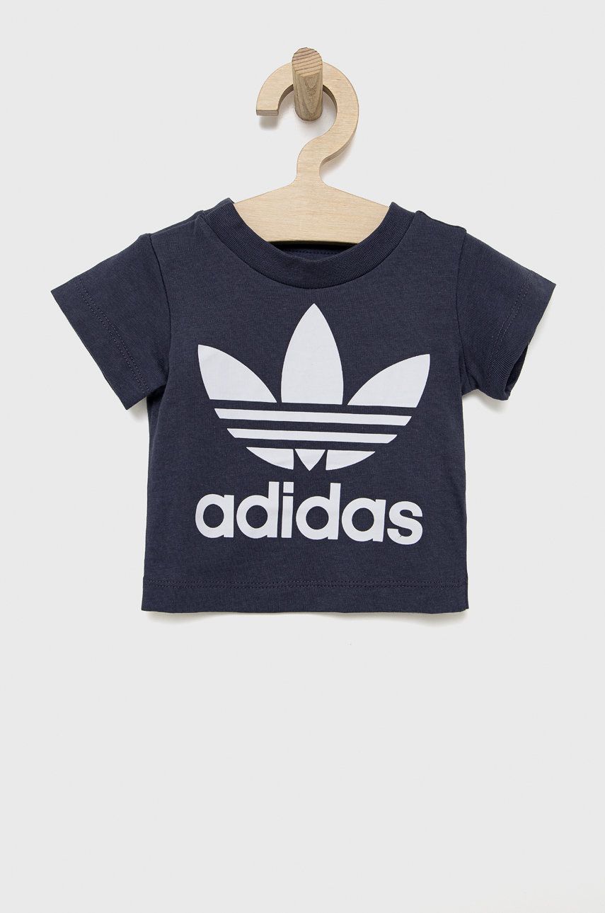 Dětské bavlněné tričko adidas Originals HE2190 tmavomodrá barva, hladký