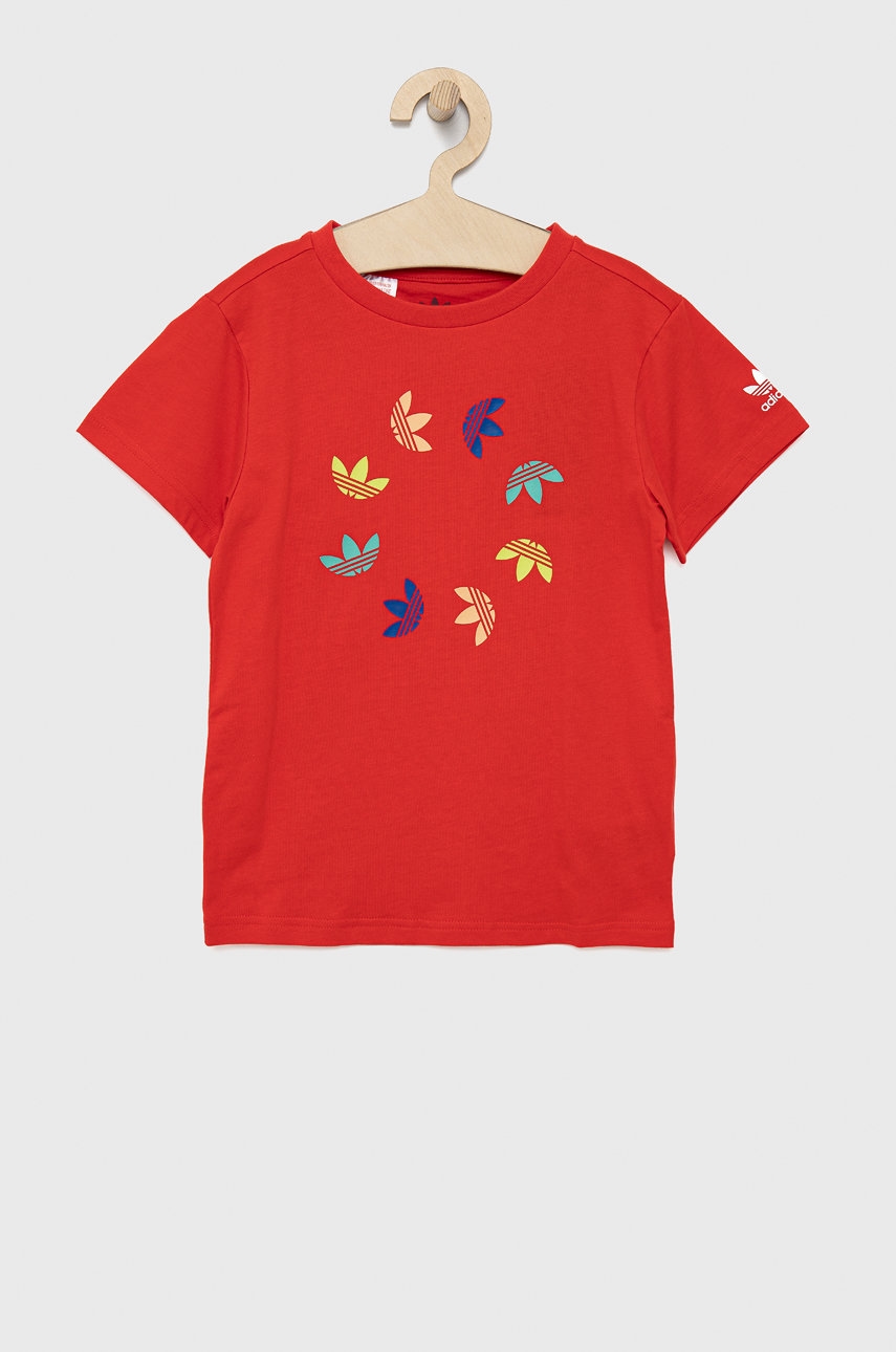 Adidas Originals tricou de bumbac pentru copii hf2132 culoarea rosu, cu imprimeu